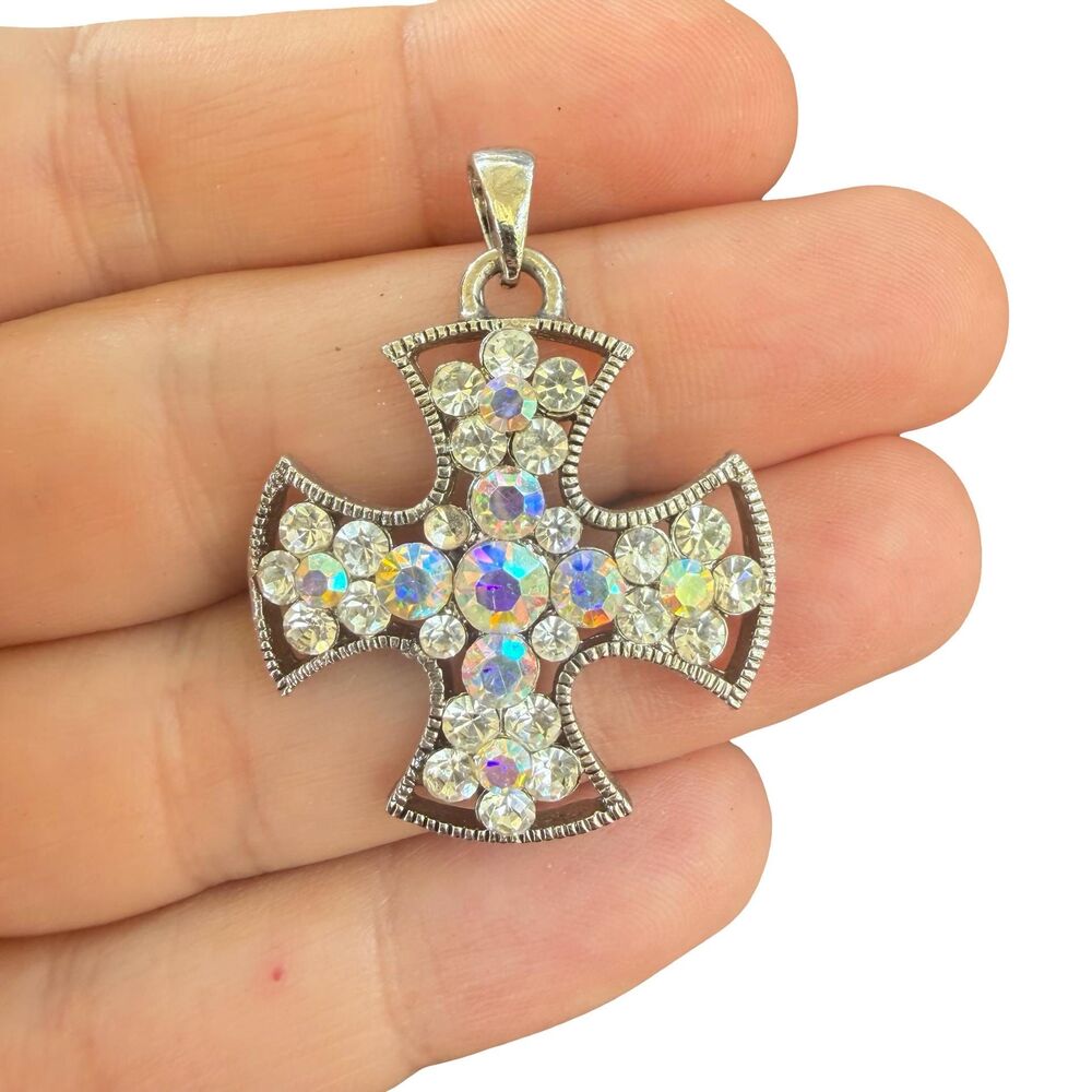 Vintage Jewelry Rhinestone Cross Pendant Religious Jewelry